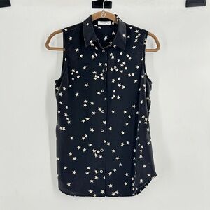 Sleeveless Star Print Button-Front Blouse - Black